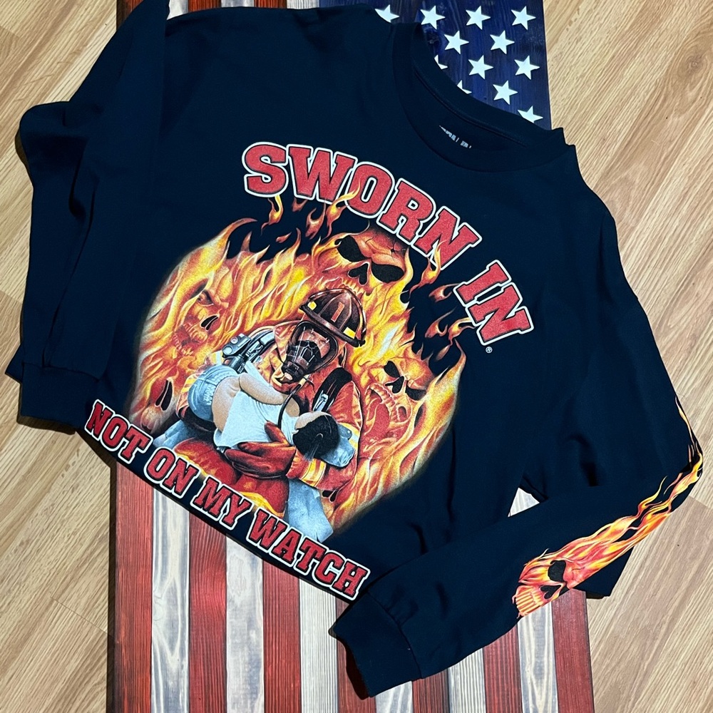 Sworn In apparel  fire fighter long sleeve graphic Tee